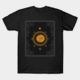 Sun and moon tarot card design with moon phases T-Shirt